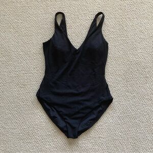 Spanx One Piece Ribbed Swimsuit Black Size Large Full Coverage Like NEW